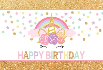 

Vinyl Unicorn Photography Backdrop Birthday Party Banner Photo Background Floral Rainbow Photo Studio Props