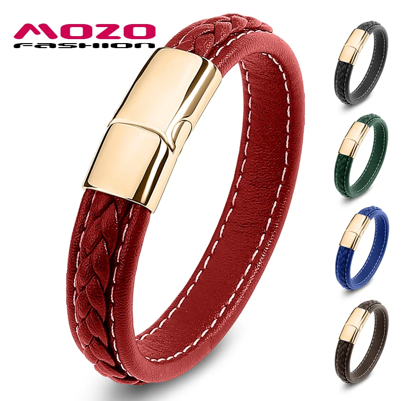Metal Bracelet Leather Bracelet Stainless Steel Bracelet MOZO FASHION Retro Men Jewelry Braided Leather Women Handmade Bracelet Stainless Steel Clasp Wrist Band 010