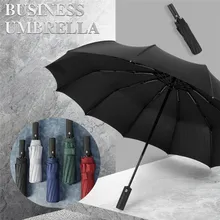 Paraguas plegable resistente al viento automático paraguas grande para lluvia para hombres y mujeres sombrilla con manija larga portátil de negocios(China)