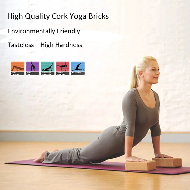 Non-slip Natural Wood Cork Yoga Brick EVA Yoga Block Pilates Brick Fitness Tool High Elasticity Tasteless Dance Yoga Accessories
