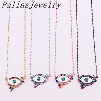 

10Pcs Fashion Charm Enamel Pendant Necklace Enamel Cz Eyes Charm Necklaces For Women