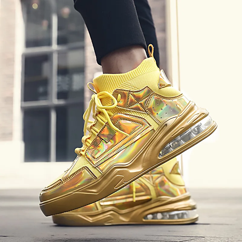 

Hot Sale New Brand Men Lightweight Flying Sport sock Sneaker Glossy Bling shoes High Top Running Non-slip Shoes Sneakers B31-44