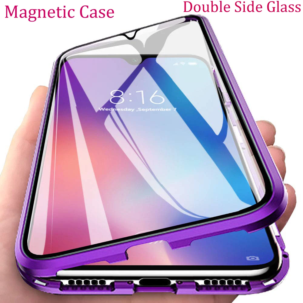 

Double Side Glass Magnetic Metal Case For Xiaomi Redmi K20 Pro Note 8 7 Pro Phone Case For Xiaomi Mi CC9 CC9e 9 SE 9T Pro Cover