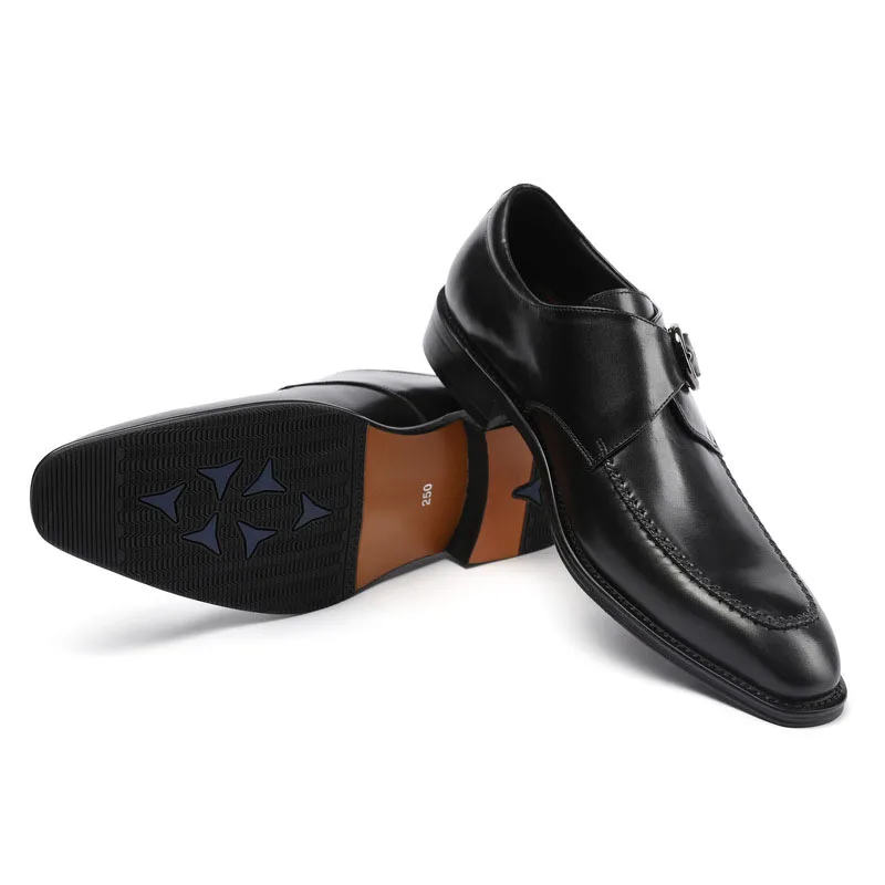 Мужская деловая обувь из кожи с натуральным лицевым покрытием ремешком и пряжкой