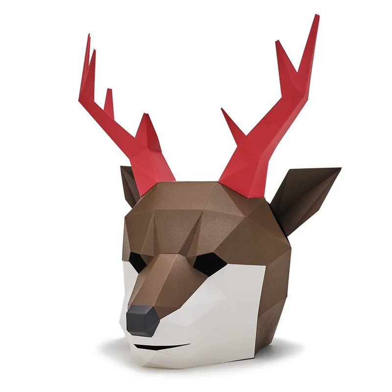 3D Бумажная Маска модели модный костюм Косплей DIY Бумага Ремесло Маска модели Хэллоуин выпускной вечер вечерние подарки Санта Клаус/Снеговик/Лось - Цвет: Brown elk