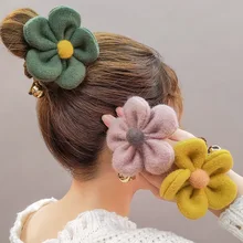 Banda elástica para el pelo para niña, accesorio para el cabello de flores de felpa, lazo para el pelo, coletero, accesorios para el cabello populares