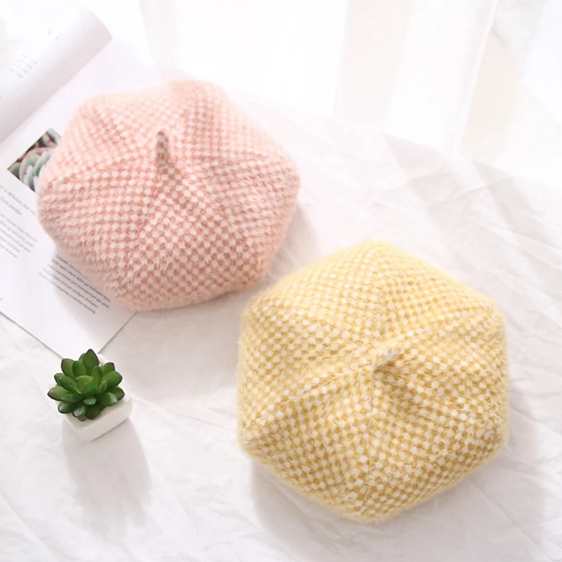 Fashion Beret Hats For Women Beret Hats for Girls British Plaid Classic Winter Vintage Octagonal Wool Caps Flat Caps