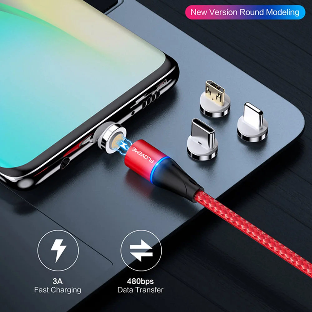 FDBRO FLOVEME 3 в 1 Магнитный кабель Micro usb type C 3A провод для быстрого заряда магнит Зарядное устройство Адаптер телефонный кабель для iPhone samsung