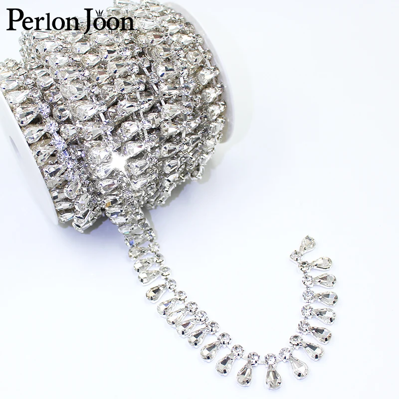 Silber Sauberes Glas Anhänger Strass Trim Wasser Tropfen Blatt Kristall Kette Braut Hochzeit Kleid Dekoration Zubehör ML145 – Detail 8
