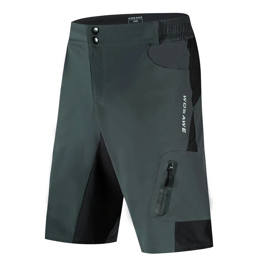 Non-padded Gray WOSAWE Мужские шорты для велоспорта летние MTB для езды на горном велосипеде короткие брюки водоотталкивающие мешковатые короткие для занятий спортом на открытом воздухе - Цвет: Non-padded Gray