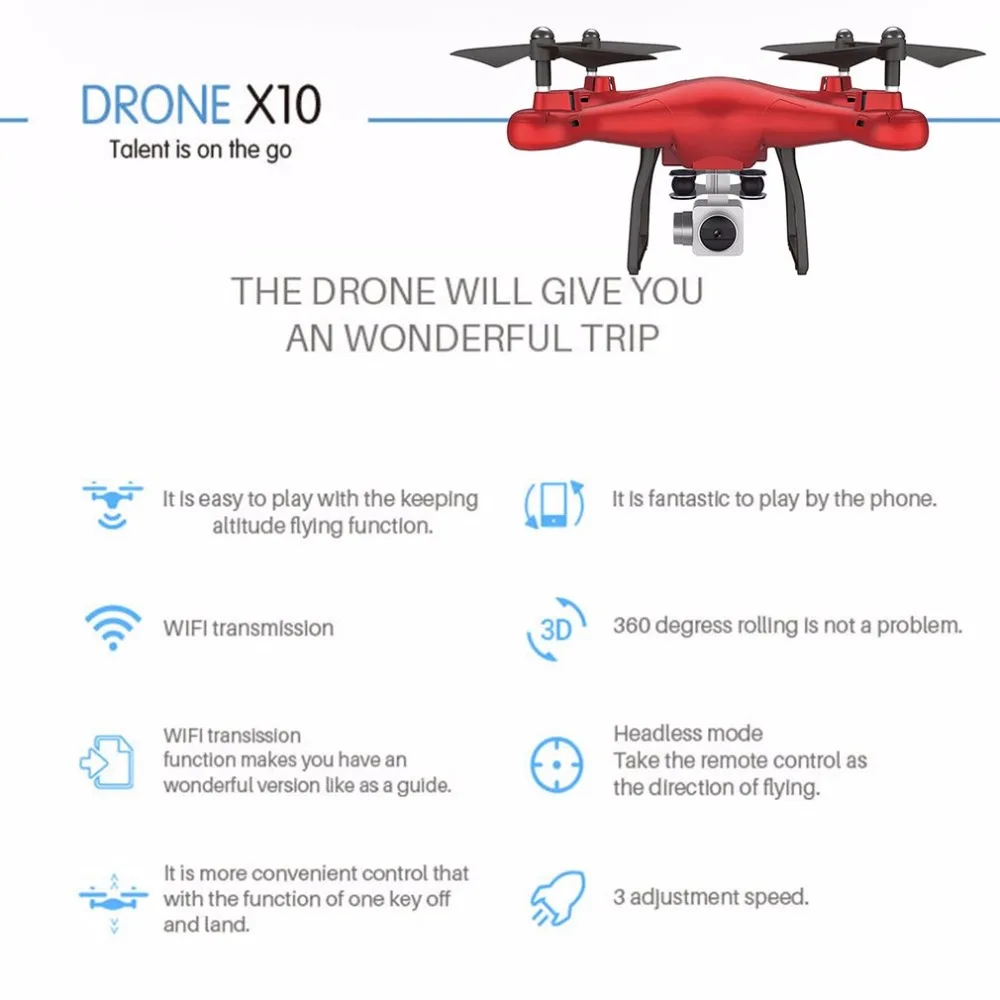 X10 2,4 Ghz Дрон с HD камерой FPV Безголовый режим RC Квадрокоптер удержание высоты Дистанционное управление вертолет Самолет Игрушки для мальчиков