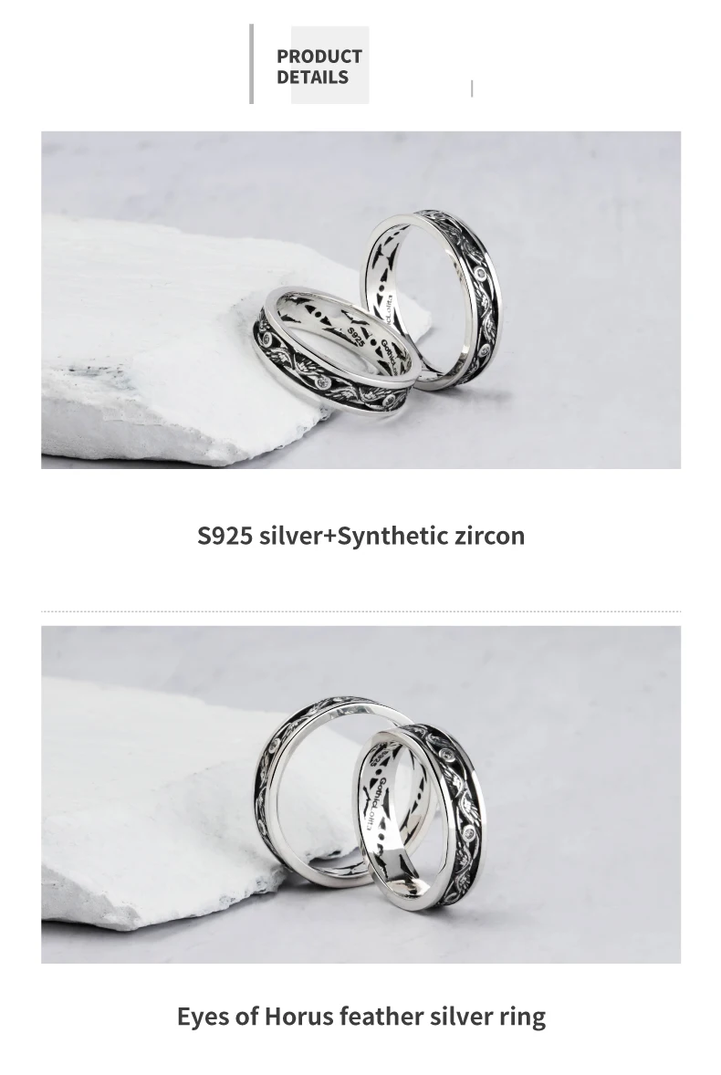 Кольцо из серебра S925 пробы с глазом горного пера для мужчин и женщин, модные ювелирные изделия