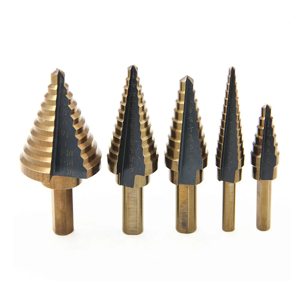 5pc Aluminum Box Inch Roast Yellow Hair Black Triangle Handle High Speed Steel Step Drill Pagoda Drill Set