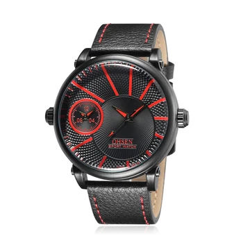 

Simple Style Genuine leather IP Plated Stainless Steel Dual Core Mens Wrist Watch Big Dial Dual Movement