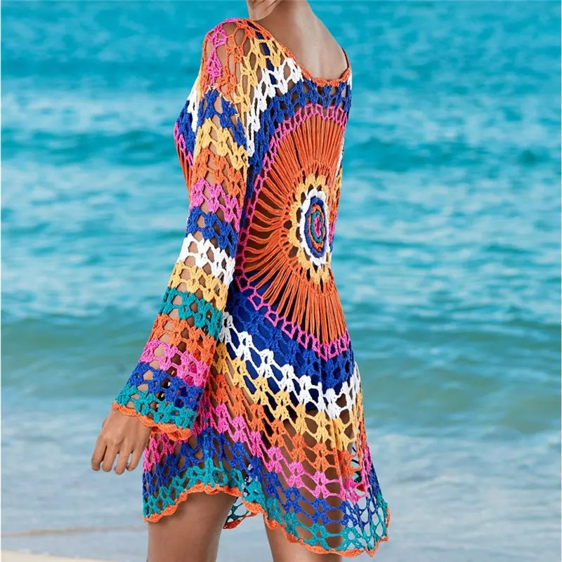 Женское трикотажное платье ручной работы в стиле бохо разноцветное