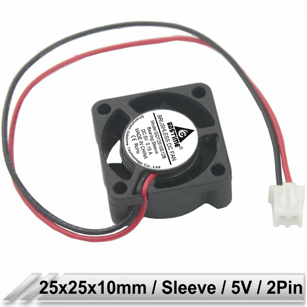 

500 шт. Gdstime 2510 5 В 2Pin 25 мм 10 мм 25x25x10 мм микро бесщеточный DC кулер мини охлаждающий вентилятор