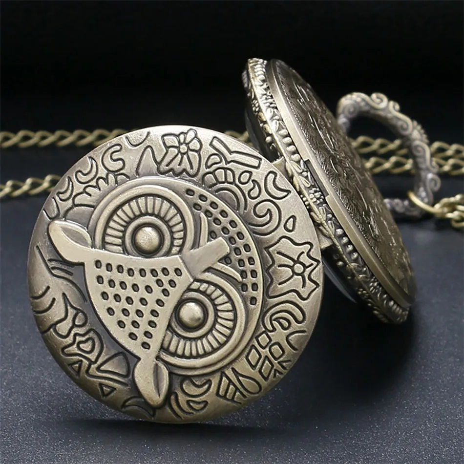Exquisite Owl Full Hunter Quartz Pocket Watch Retro Bronze Necklace Watch Pendant Clock Gifts for Men Women reloj de bolsillo