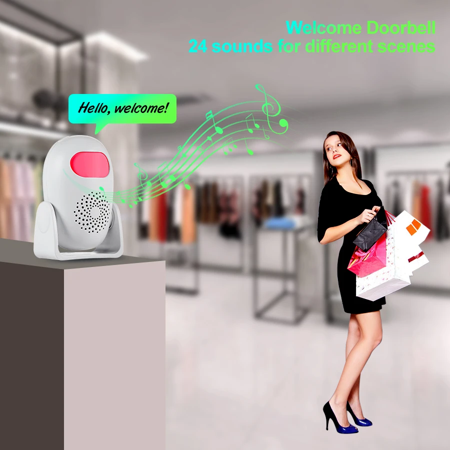 Security Alarm Welcome Motion Detection Remote Control 100dB Three Modes 11 Types of Welcome Words Doorbell With Remote Controll