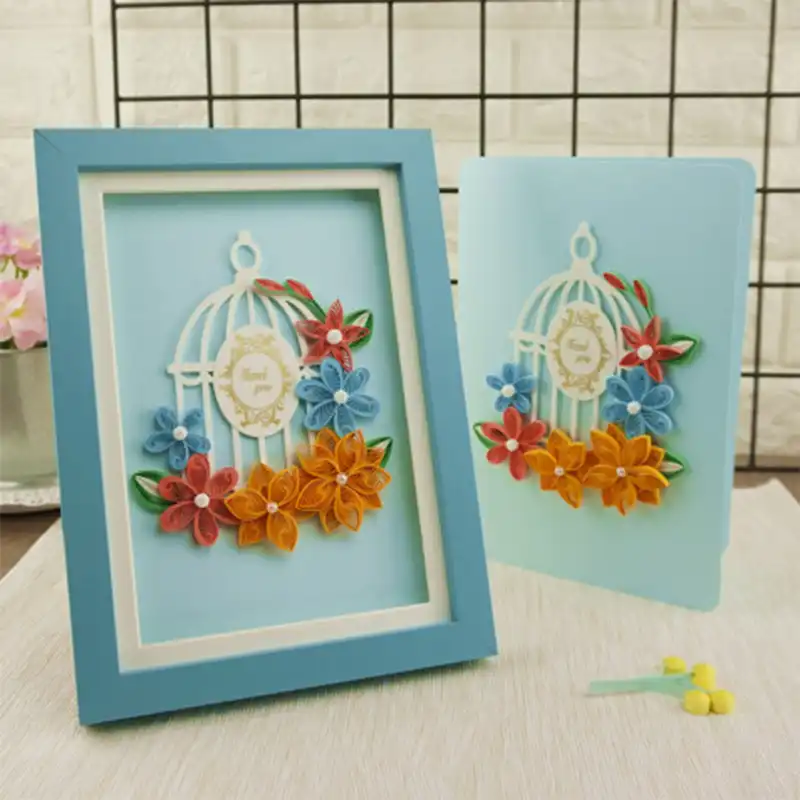 1pc Diy Handmade Origami Dream Paradise Bird Cage Greeting Card Quilling Paper Basic Set With Tutorial Material Package Stickers Aliexpress