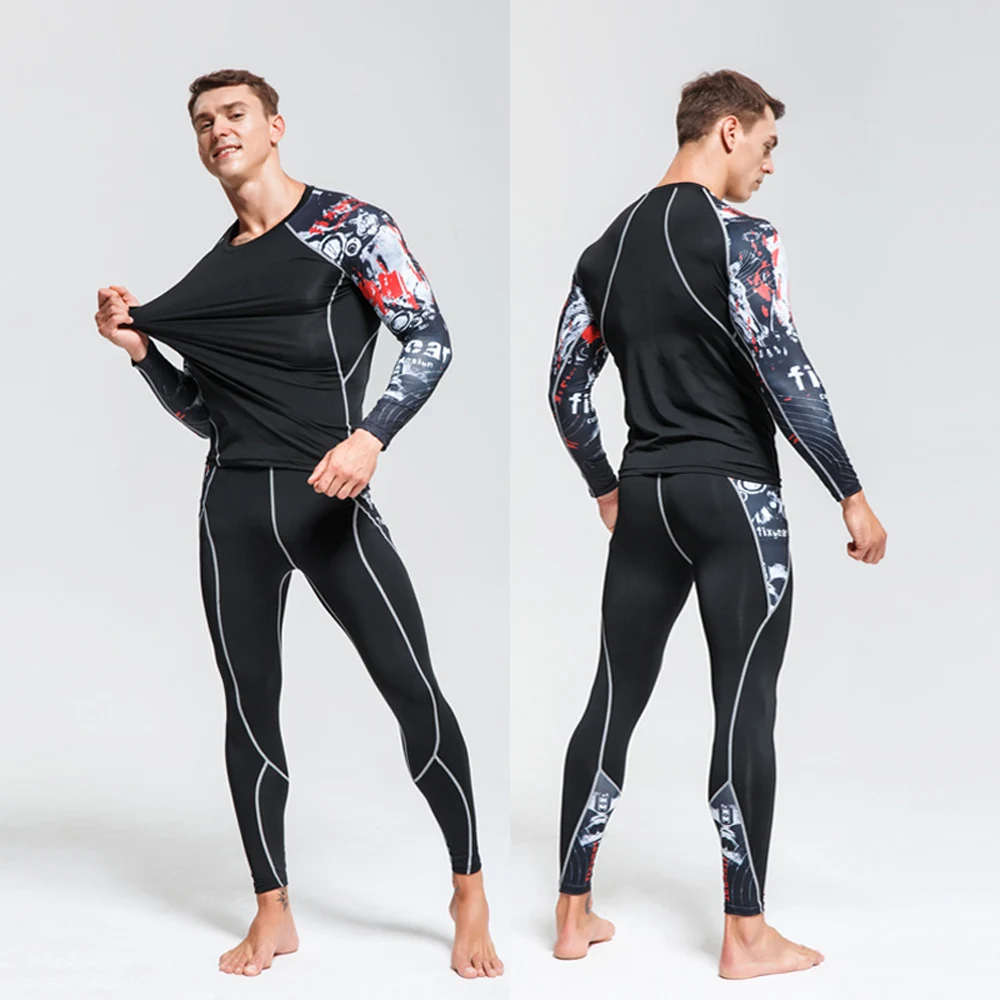Men's Sports Suit MMA rashgard male Quick drying Sportswear Compression Clothing Fitness Training kit Thermal Underwear leggings 2