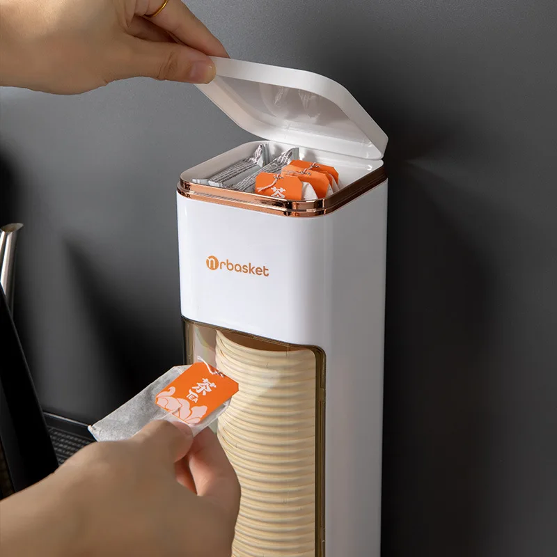 Gold plated disposable cup picker paper cup holder mug automatic picker no hole punch wall mounted water dispenser shelf