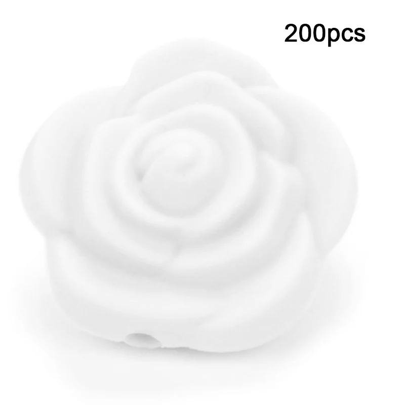 LOFCA 200 шт Силиконовые Бусины, цветок розы, Детские Прорезыватели, не содержит бисфенол, пищевое качество, Детские Силиконовые Прорезыватели, бусины для детских сосок, цепочка - Цвет: Snow