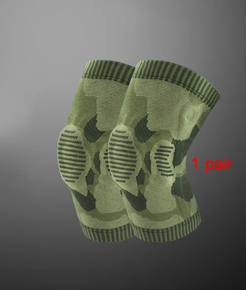 1 pair green Камуфляж 3D ткачество компрессионный коленный бандаж пружины поддержка силиконовая подушка уменьшить Meniscus травма коленной чашечки протектор - Цвет: 1 pair green