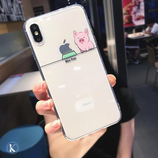 Cute Cartoon Animal Giraffe Clear Phone Case For iPhone 13 Pro Max 12 Mini 11 X XS XR 7 8 Plus 6s Couple Transparent Soft Cover pig