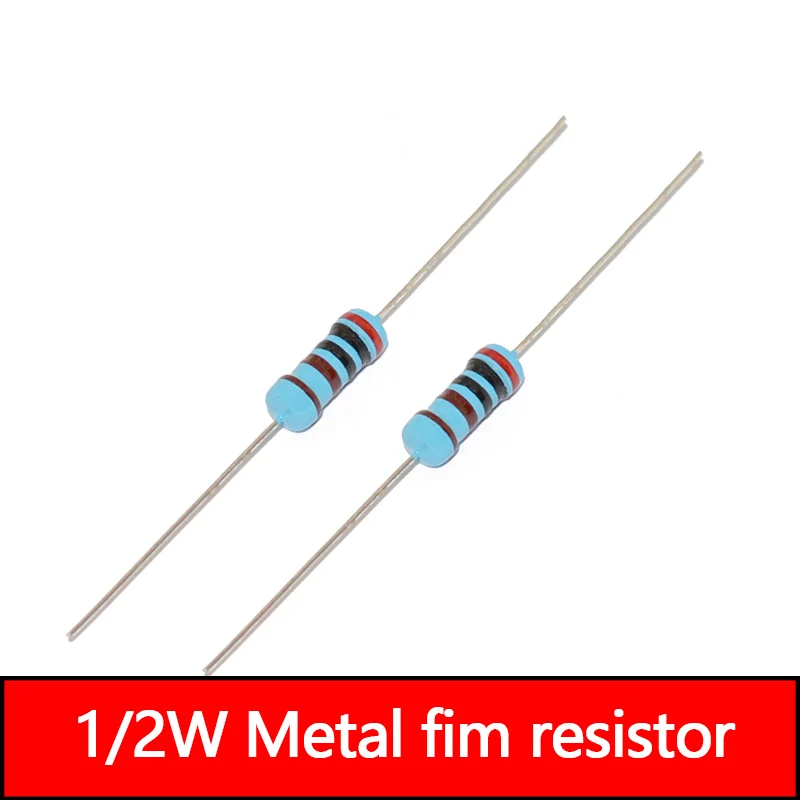 50pcs 1/2W Metal Film Resistor 3.3 3.6 3.9 33 36 39 330 360 390 R K Ohm 1% 0.5W Five-color Ring 3K3 3K6 3K9 Resistance 3R3 3R9