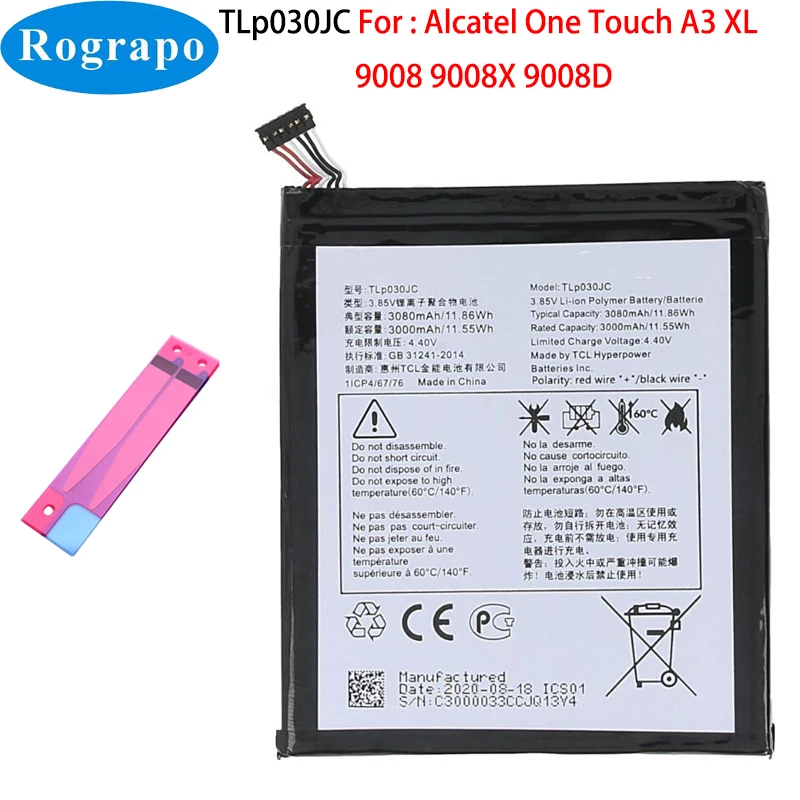 

New Original 3000mAh TLP030JC Mobile Phone Battery For Alcatel One Touc A3 XL 9008D 9008X CAC3000034CC