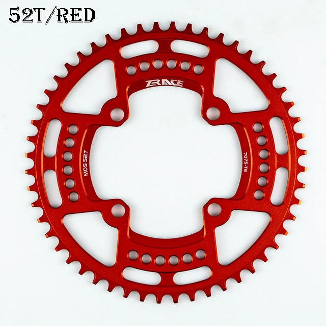 ZRACE велосипедная Звездочка 40 T/42 T/44 T/46 T/48 T/50 T/52 T Звездочка узкая ширина зуб AL 7075 CNC MTB дорожный складной велосипед гравийный велосипед - Цвет: 52T-Red