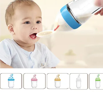 

Lovely Safety Baby Bottle With Spoon Food Supplement Rice Cereal Bottles Squeeze Spoon Milk Feeding Bottle Cup