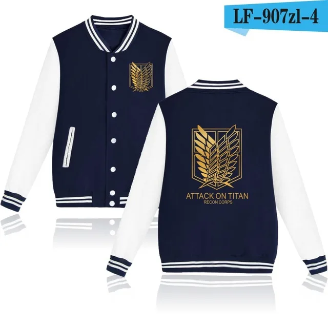 navy blue and white Горячая комикс атака на Титанов Recon Corps бейсбольная куртка унисекс толстовки Толстовка Эрен, косплей костюмы худи пальто размера плюс - Цвет: navy blue and white