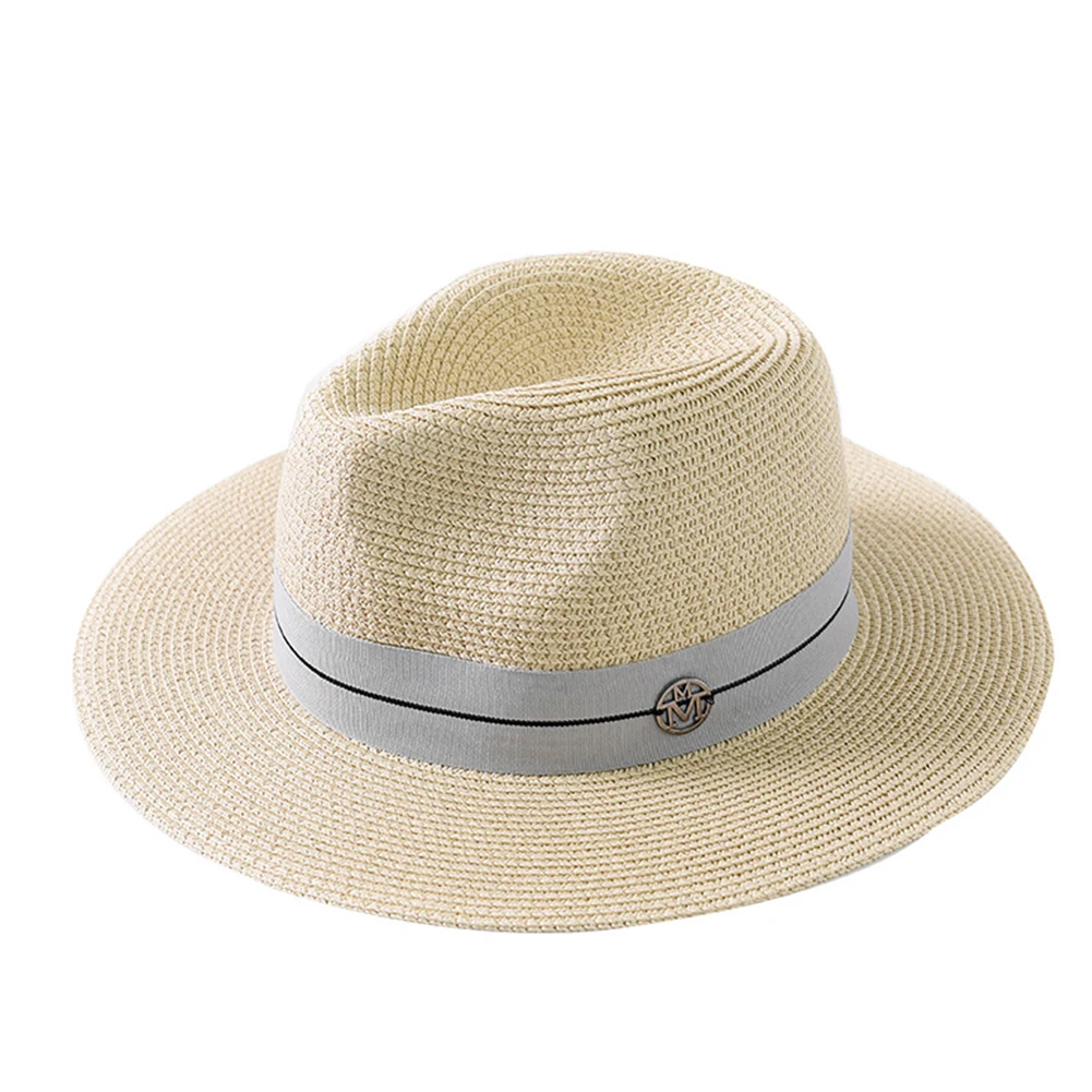 Simple Adjustable All-Match Sun Protection Fashion Women Hats Flat Brim Casual Beach Outdoor Jazz Cap Panama Straw Summer