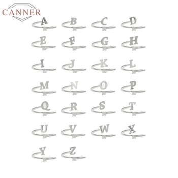 

CANNER 925 Sterling Silver Open Rings Zircon 26 Letters Word Gold Finger Ring For Women Men Band Love Mariage Wedding Engagement