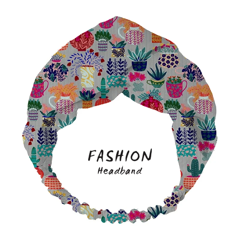 

Headbands Hair Accessories Women Summer Bohemian Maximalist Pot Plants Print Women Hairbands Cross Turban Bandanas Scrunchies