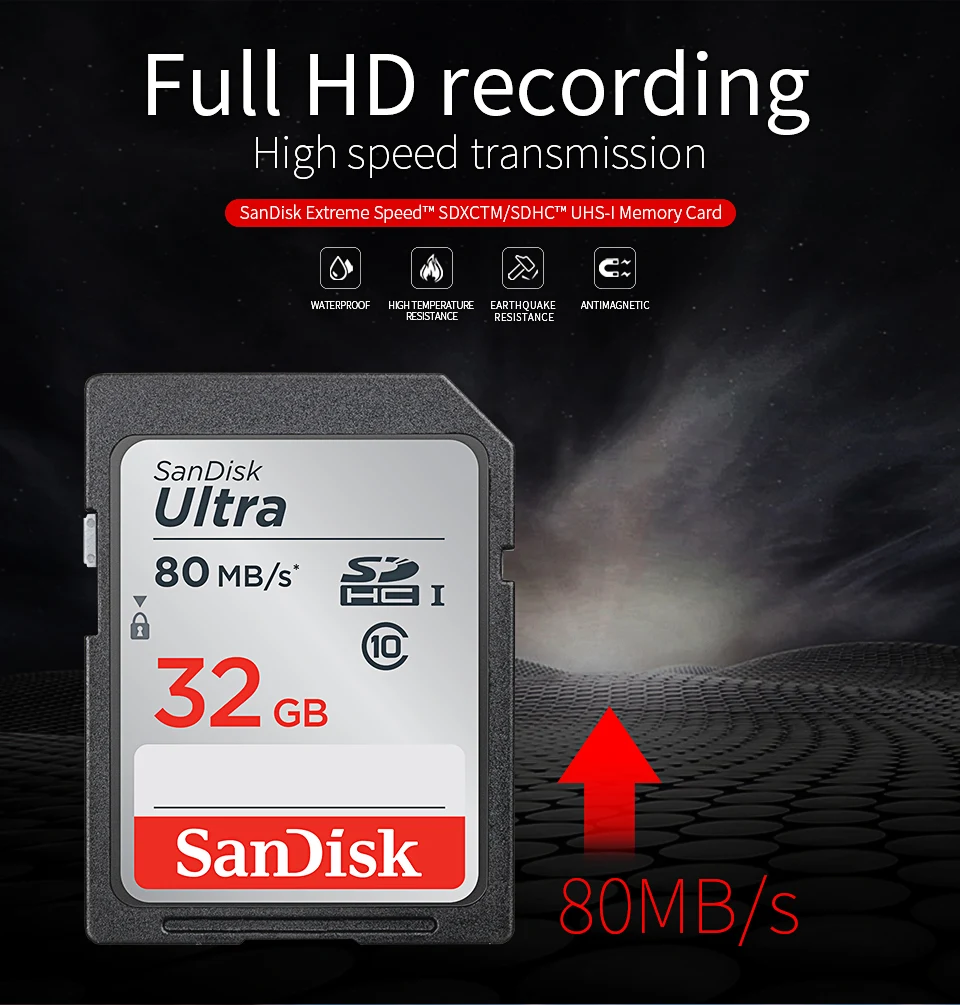 SanDisk SD карта для камеры до 80 МБ/с. Ultra карты памяти 128 Гб 64 ГБ 32 ГБ оперативной памяти, 16 Гб встроенной памяти класса 10 TF карты