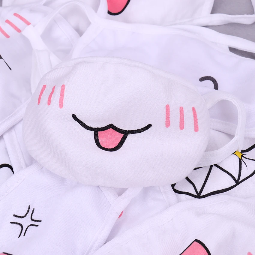 1 шт., Kawaii, противопылевая маска, хлопковая маска для губ, милый аниме, мультфильм, рот, муфельная маска для лица, смайлик, маски