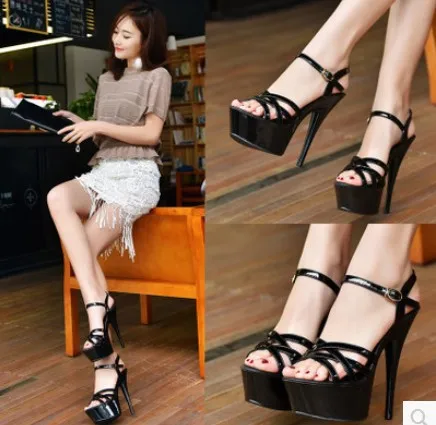 

2017 New Style Spring Summer Fashion Leakage Toe Thin Heeled High-heeled Ladies' Sandals 14cm