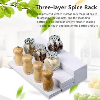 

3-Tier Ladder Expandable Spice Storage Rack ABS Countertop Spices Rack Seasoning Organizer Set for Kitchen Storage Organizer 30E