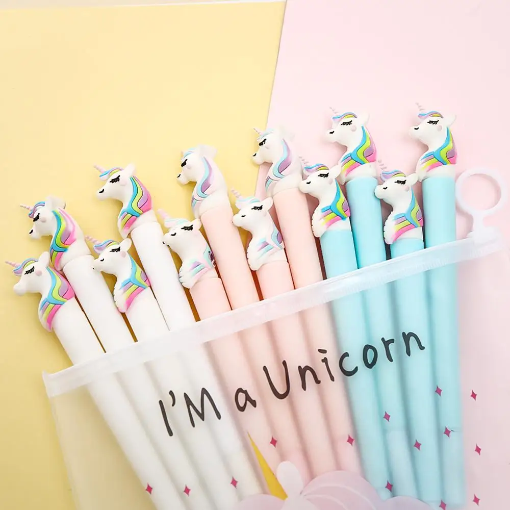 Mixed 12pcs 12 шт./компл. Kawaii гелевая ручка с единорогом прикольные цвет: черный, синий ручки животного милый Рождественский подарок канцелярский Чехол для мобильного телефона в стиле "Bts аксессуар милые забавные вещи - Цвет: Mixed 12pcs