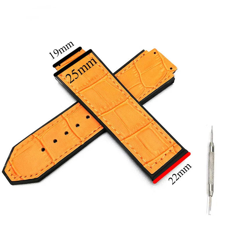 

Black Brown 25*19mm Italy Leather Rubber silicone Watchband for Hublot strap for Big Bang belt Watch band fusion F1