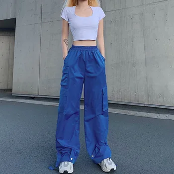 

pragmapism 2020 new high waist loose wild multi-pocket tooling casual wide-leg pants street shot straight pants punk SL-07