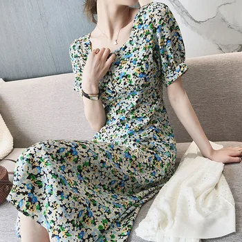 

Runway Designer New Bohemian Print Flowers Short Sleeves Belt Elegant Temperament Slim Button Dress Women'S Clothing New