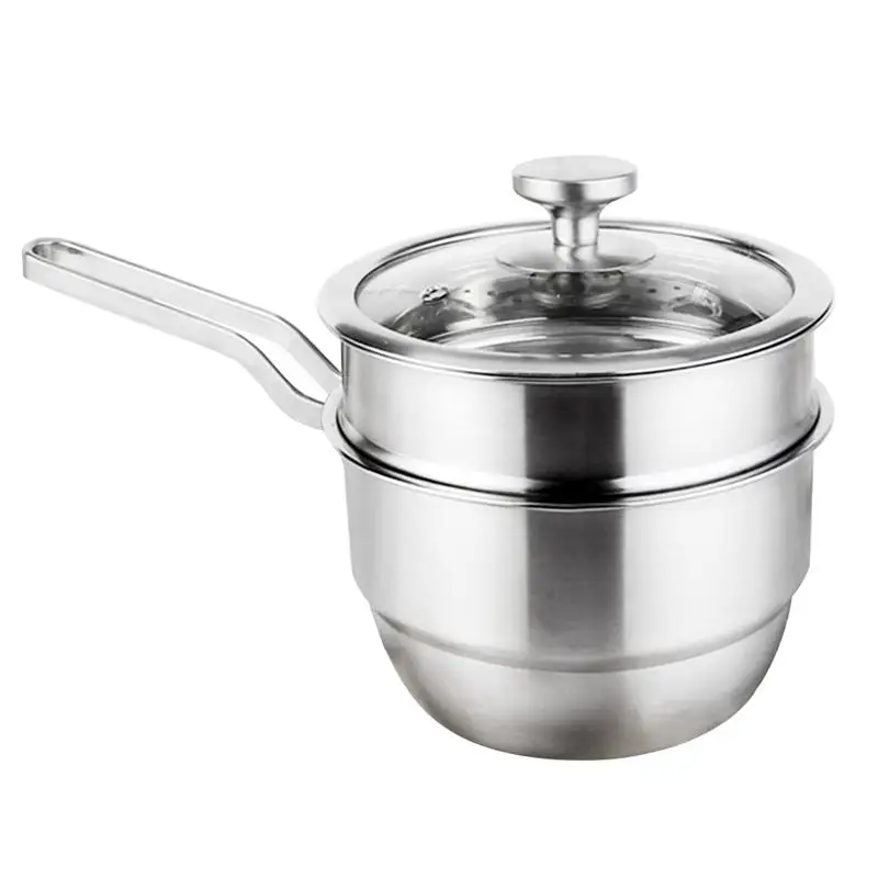 Stainless Steel Milk Pot Double-layer Steamer Multifunction Steam Pot Cooking Pots(18cm Pot+Steaming Rack