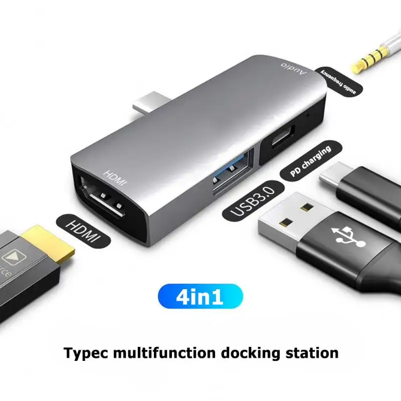 4 в 1 USB C концентратор тип-c к 4K HDMI+ USB3.0+ 87 Вт PD+ 3,5 мм аудио разъем адаптер