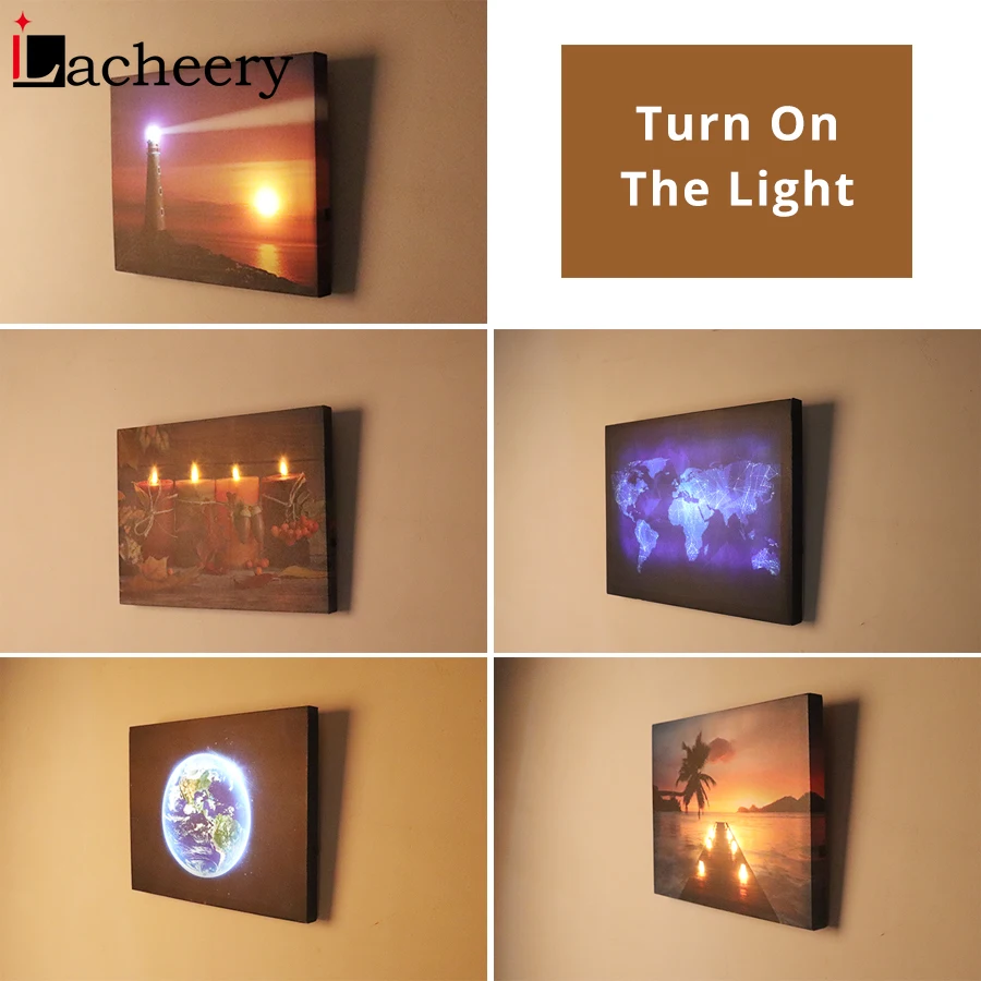 

Vintage Poster Prints LED Light Canvas Painting Romantic Home Decor Wall Picture Artwork Living Room Bedroom Corridor Mural Lamp