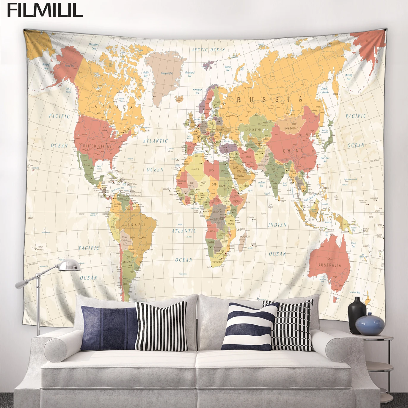 3D гобелен с картой мира Настенный декор гобелены Современная комната кабинет