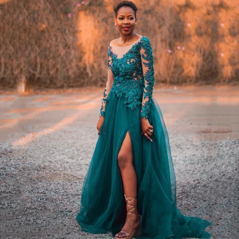 Teal Green Appliques Prom Dresses 2021 