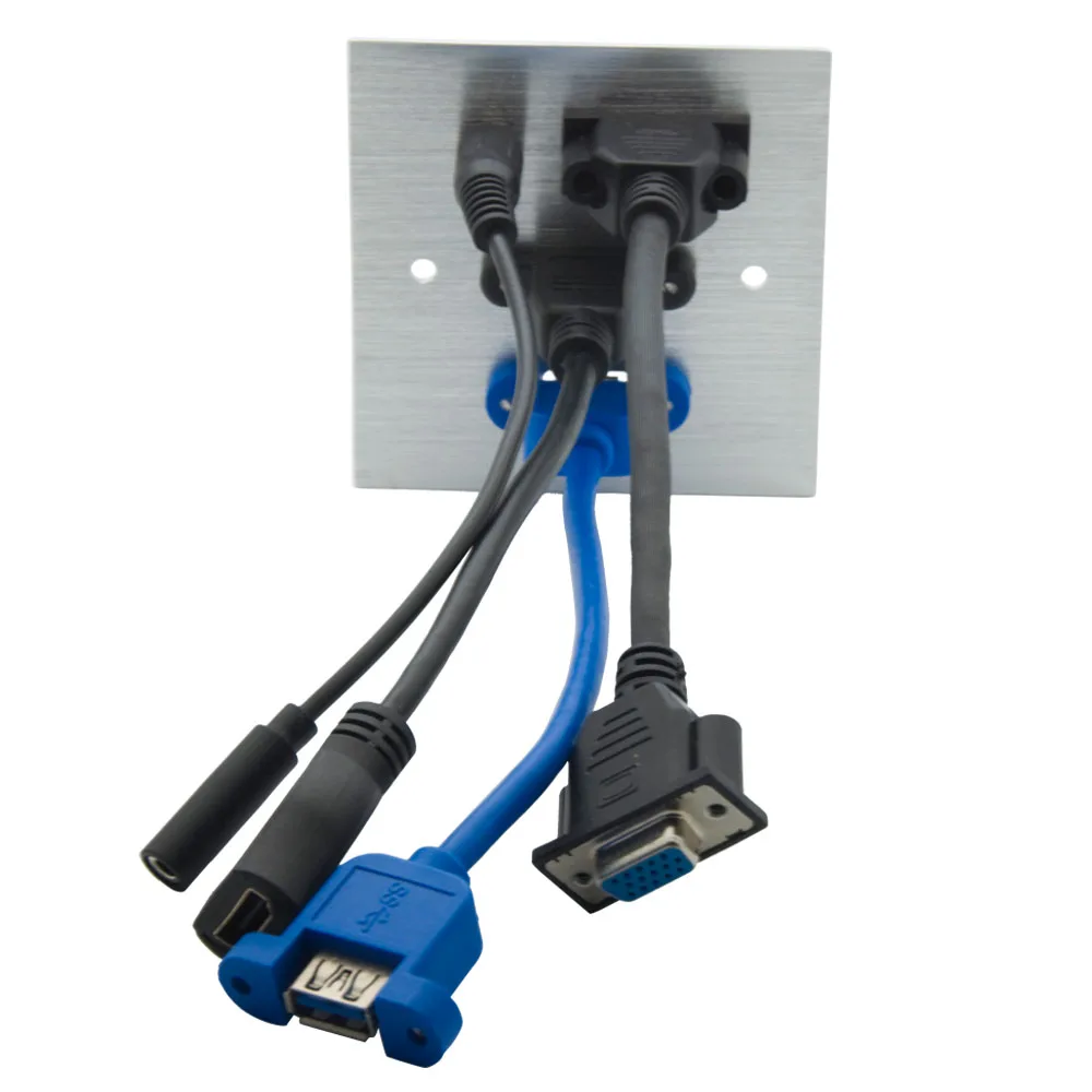 1 банда алюминий 86 стиль VGA 3,5 мм стерео аудио HDMI USB 3,0 Женский к женской стеновой пластине с задней стороны 20 см длина короткий кабель